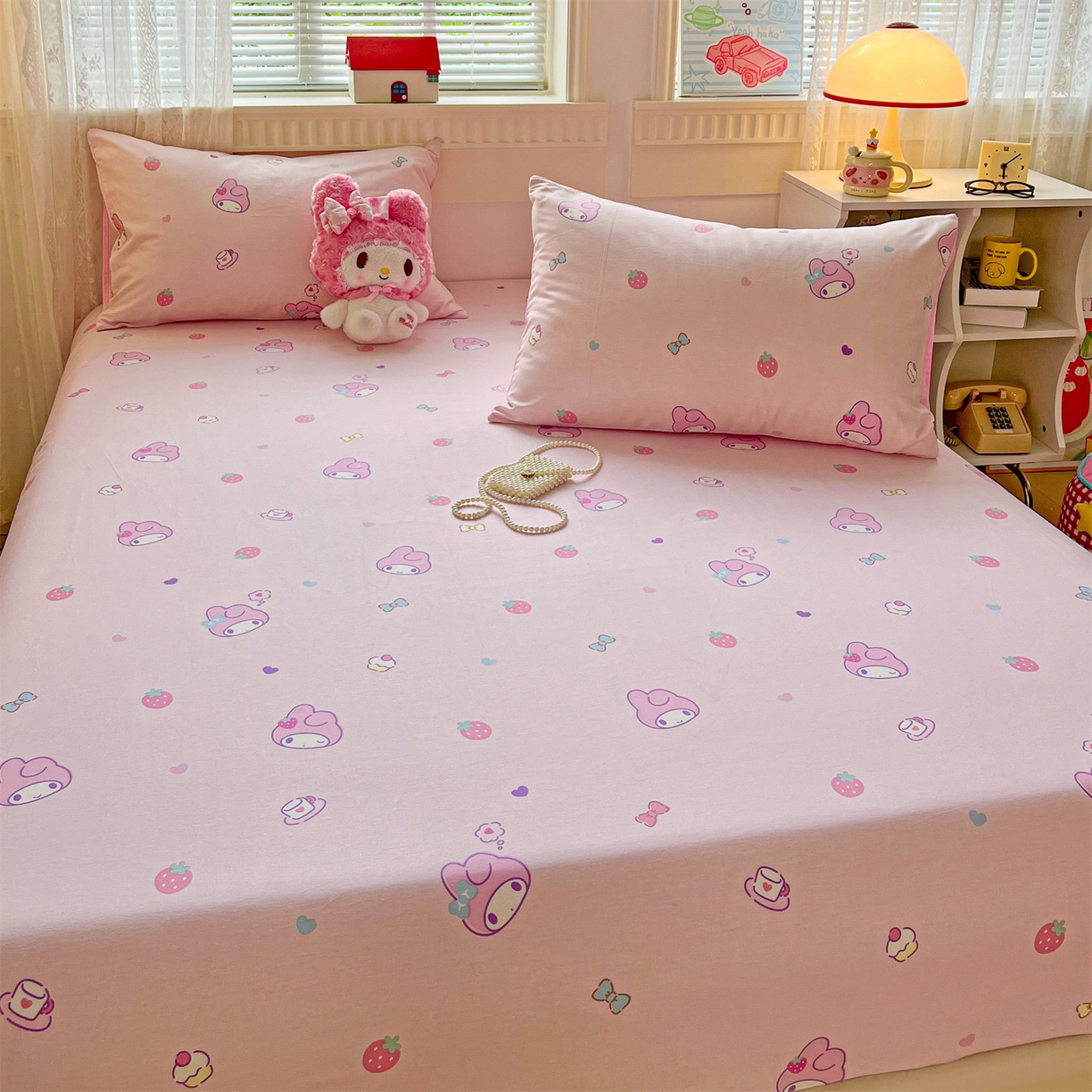 91家纺网 家纺一手货源 找家纺 名兮家居 2025新款全棉纯棉13372经典奥特曼-三丽鸥成人床床笠单件单床笠【含防伪标】 俏皮美乐蒂