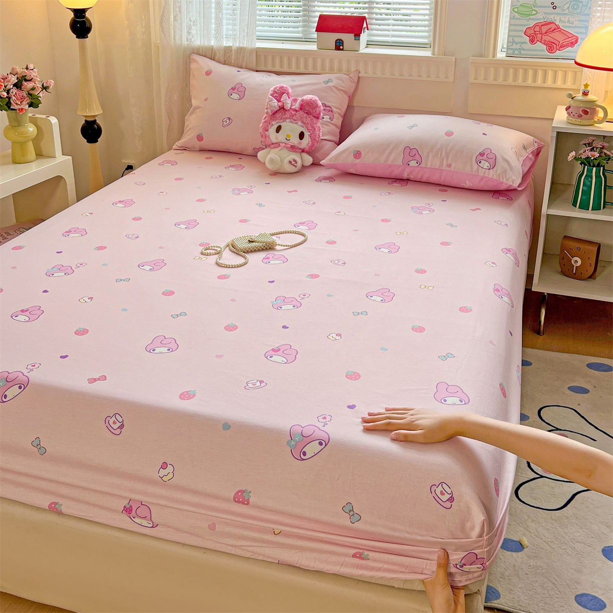 91家纺网 家纺一手货源 找家纺 名兮家居 2025新款全棉纯棉13372经典奥特曼-三丽鸥成人床床笠单件单床笠【含防伪标】 俏皮美乐蒂