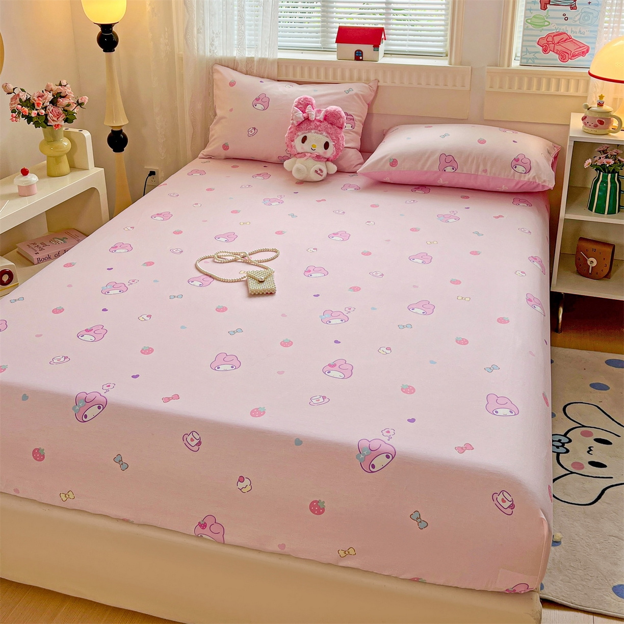 91家纺网 家纺一手货源 找家纺 名兮家居 2025新款全棉纯棉13372经典奥特曼-三丽鸥成人床床笠单件单床笠【含防伪标】 俏皮美乐蒂