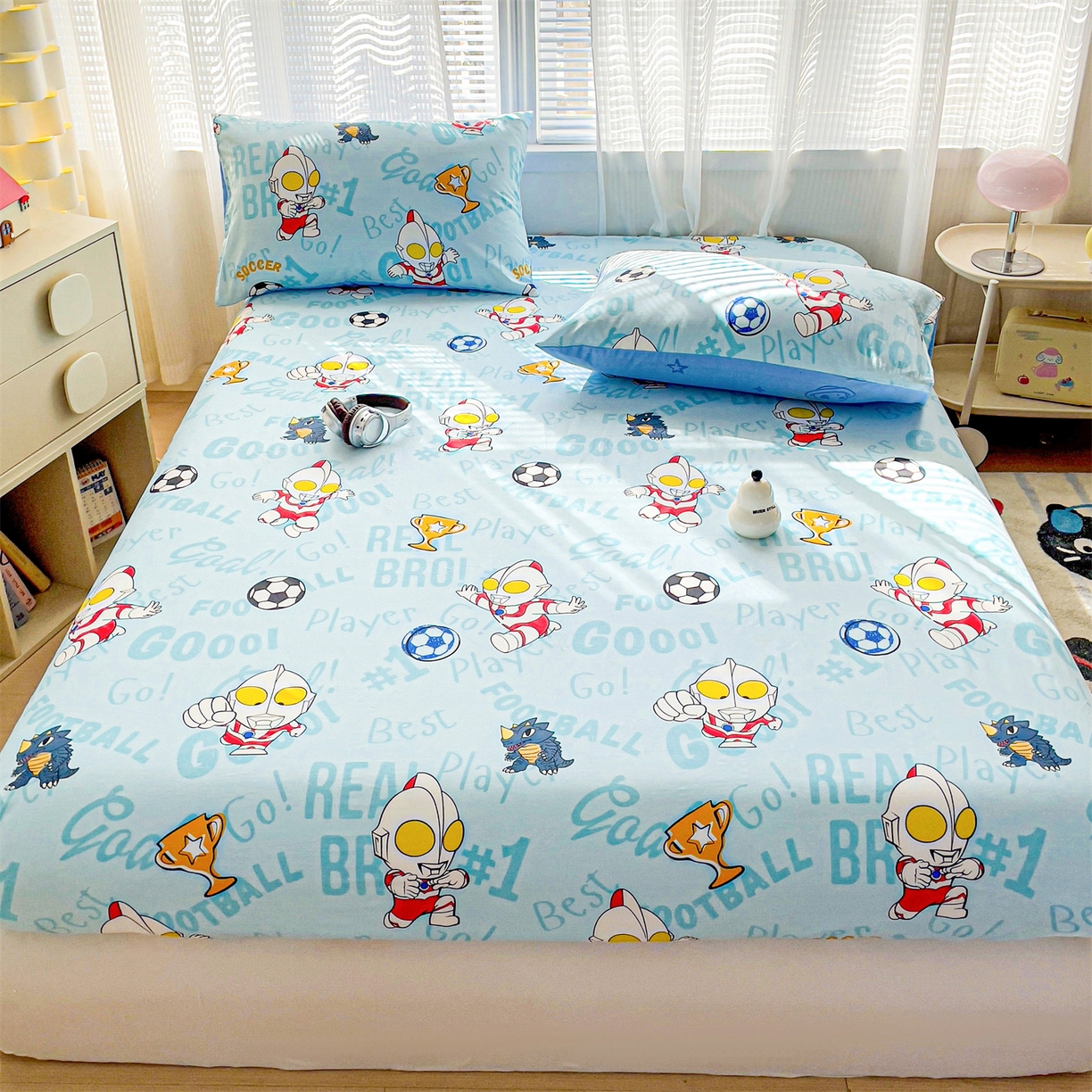 91家纺网 家纺一手货源 找家纺 名兮家居 2025新款全棉纯棉13372经典奥特曼-三丽鸥成人床床笠单件单床笠【含防伪标】 世界杯
