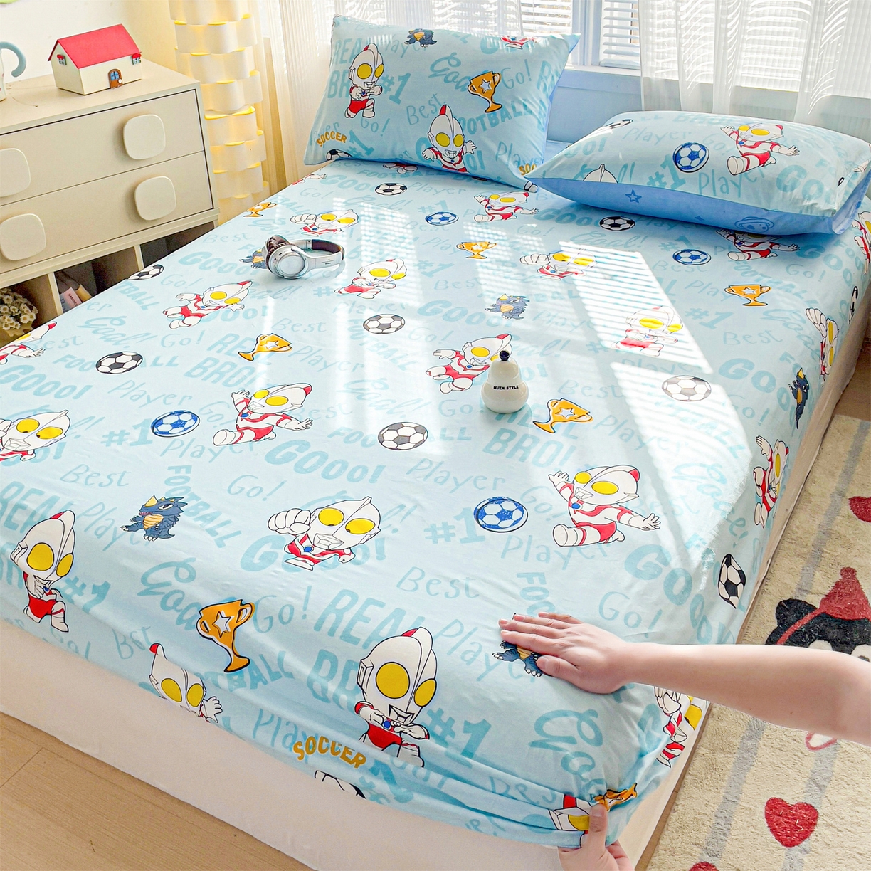 91家纺网 家纺一手货源 找家纺 名兮家居 2025新款全棉纯棉13372经典奥特曼-三丽鸥成人床床笠单件单床笠【含防伪标】 世界杯