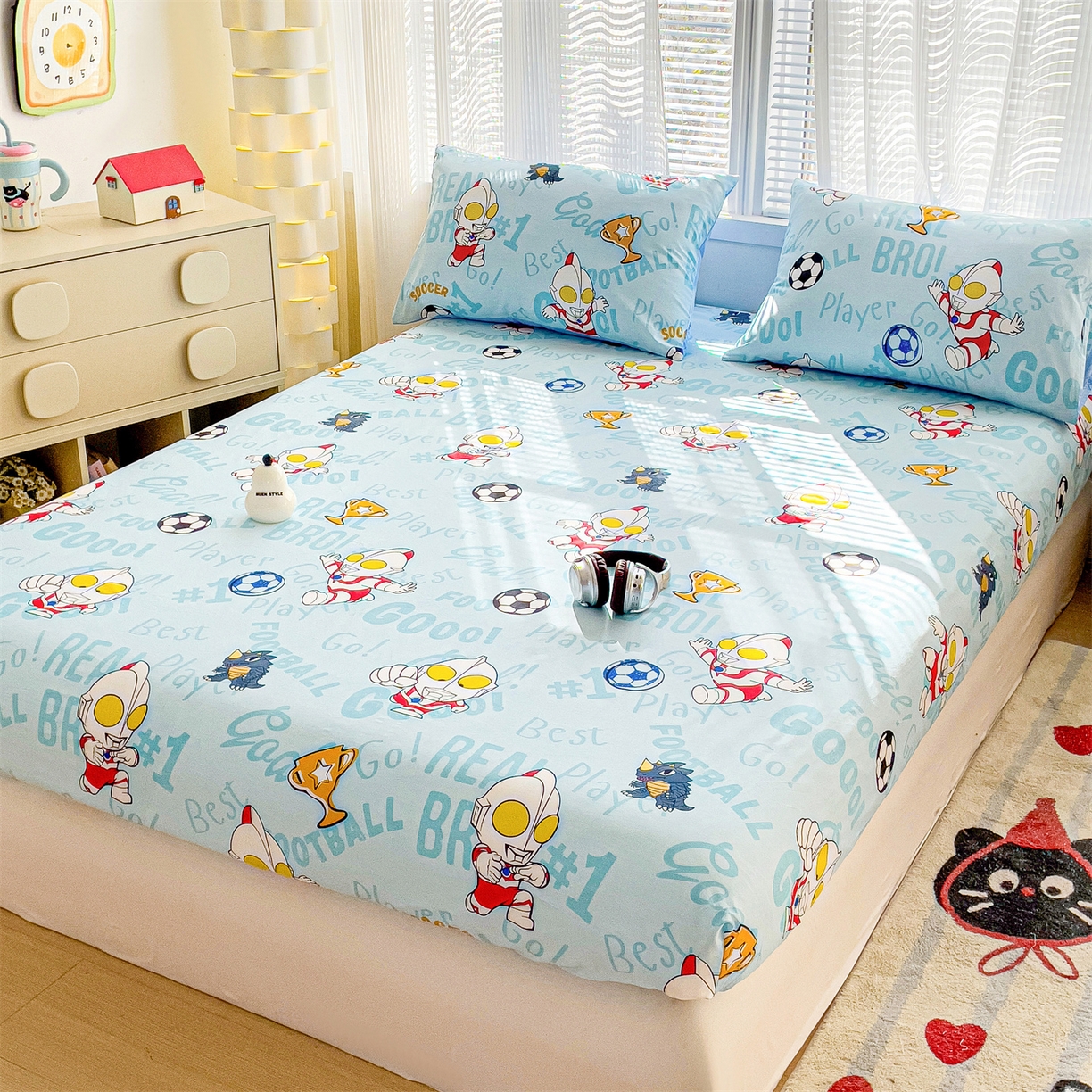 91家纺网 家纺一手货源 找家纺 名兮家居 2025新款全棉纯棉13372经典奥特曼-三丽鸥成人床床笠单件单床笠【含防伪标】 世界杯