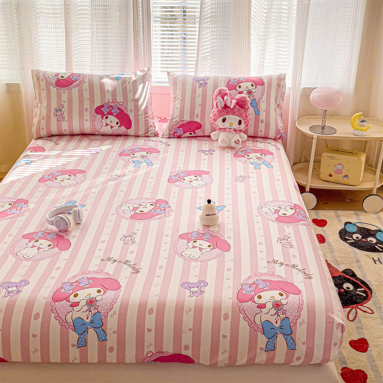 91家纺网 家纺一手货源 找家纺 名兮家居 2025新款全棉纯棉13372经典奥特曼-三丽鸥成人床床笠单件单床笠【含防伪标】 竖条美乐蒂