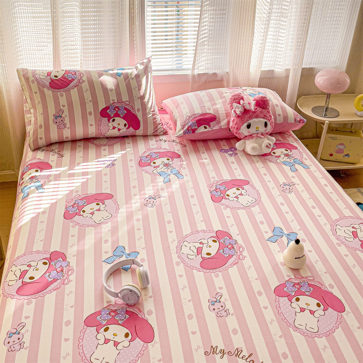 91家纺网 家纺一手货源 找家纺 名兮家居 2025新款全棉纯棉13372经典奥特曼-三丽鸥成人床床笠单件单床笠【含防伪标】 竖条美乐蒂