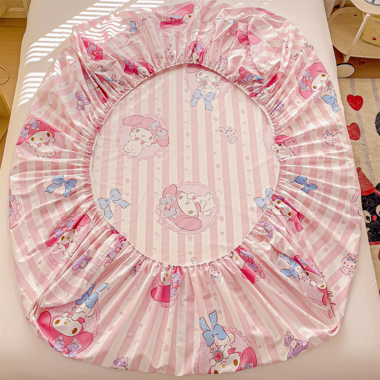 91家纺网 家纺一手货源 找家纺 名兮家居 2025新款全棉纯棉13372经典奥特曼-三丽鸥成人床床笠单件单床笠【含防伪标】 竖条美乐蒂