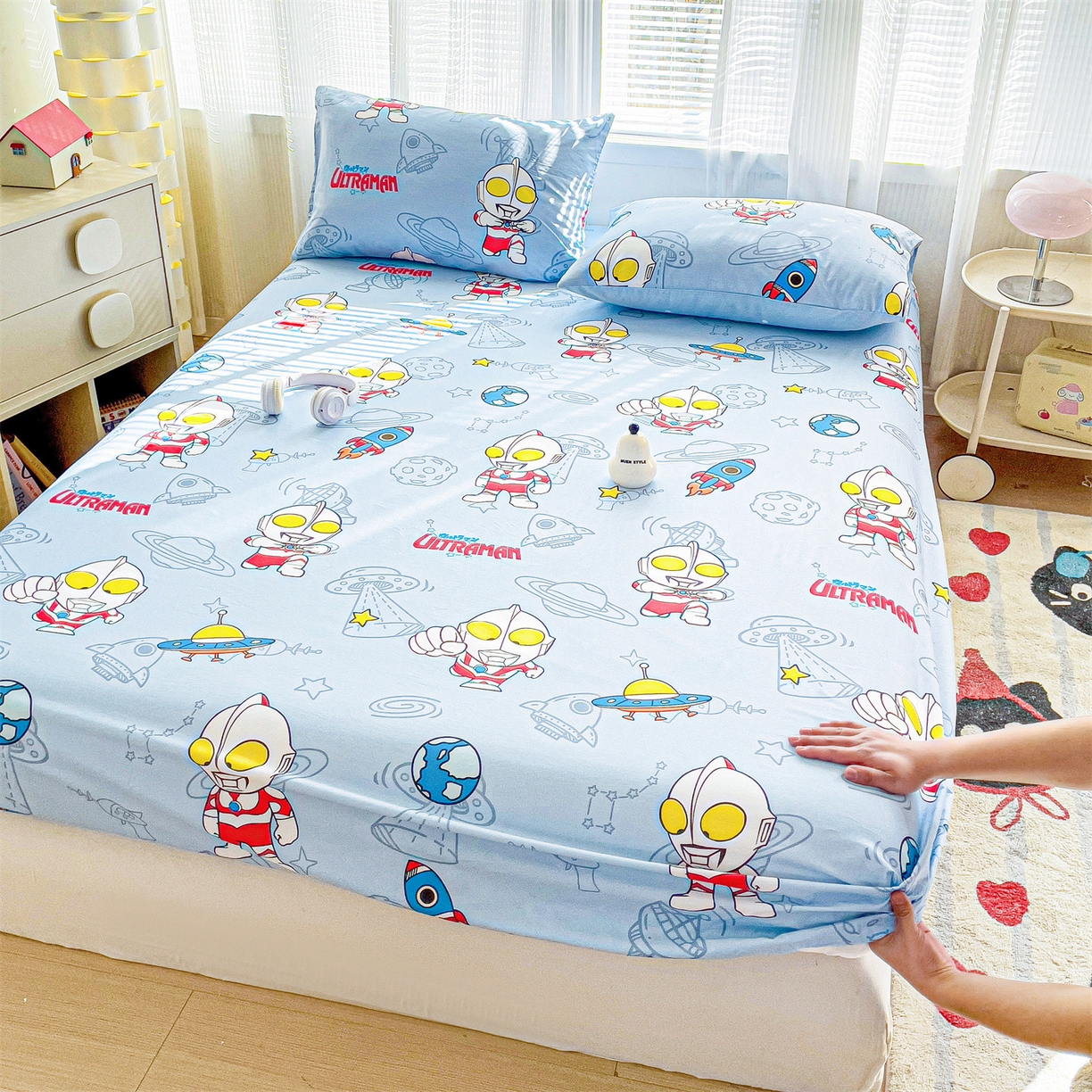 91家纺网 家纺一手货源 找家纺 名兮家居 2025新款全棉纯棉13372经典奥特曼-三丽鸥成人床床笠单件单床笠【含防伪标】 太空奥特曼