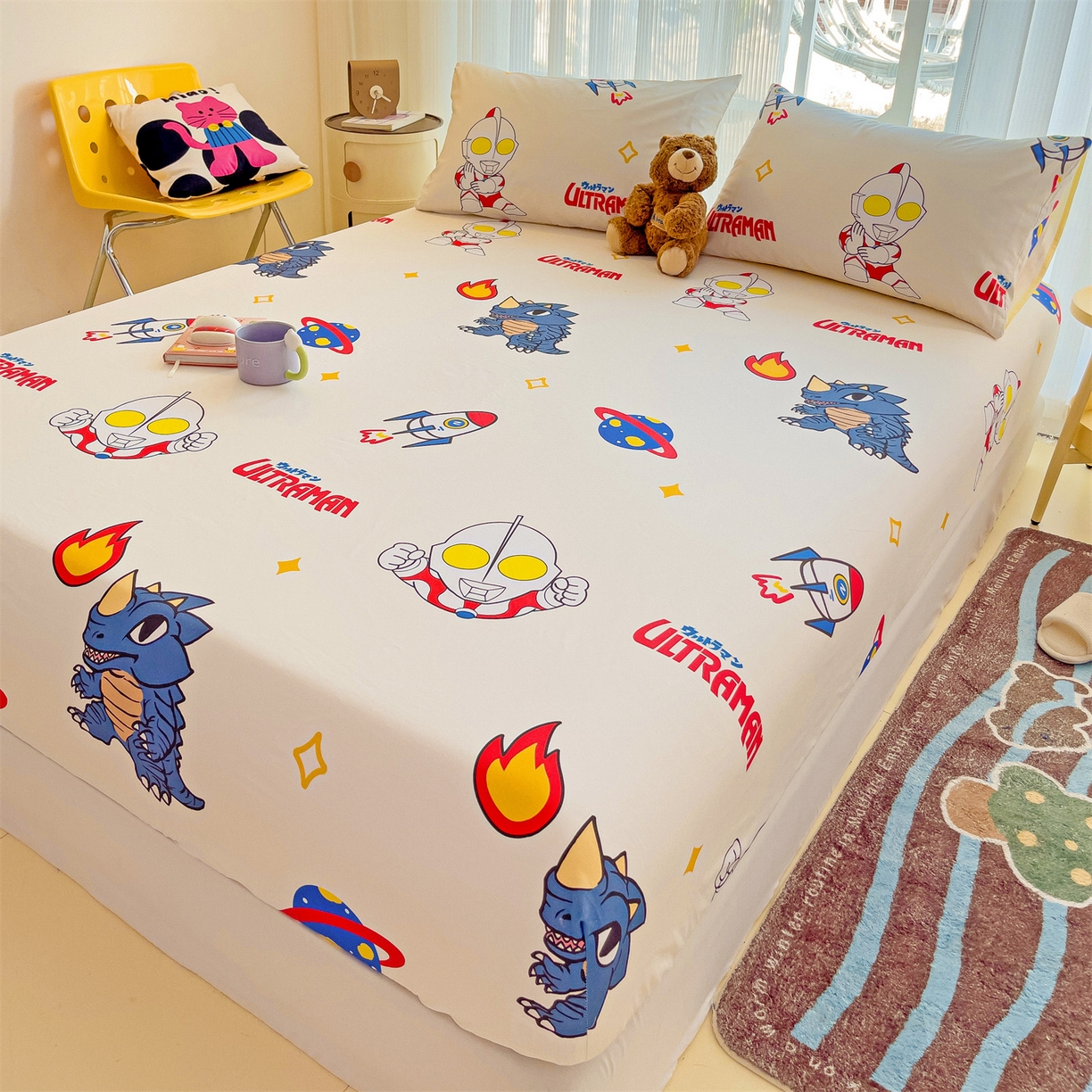 91家纺网 家纺一手货源 找家纺 名兮家居 2025新款全棉纯棉13372经典奥特曼-三丽鸥成人床床笠单件单床笠【含防伪标】 咸蛋超人