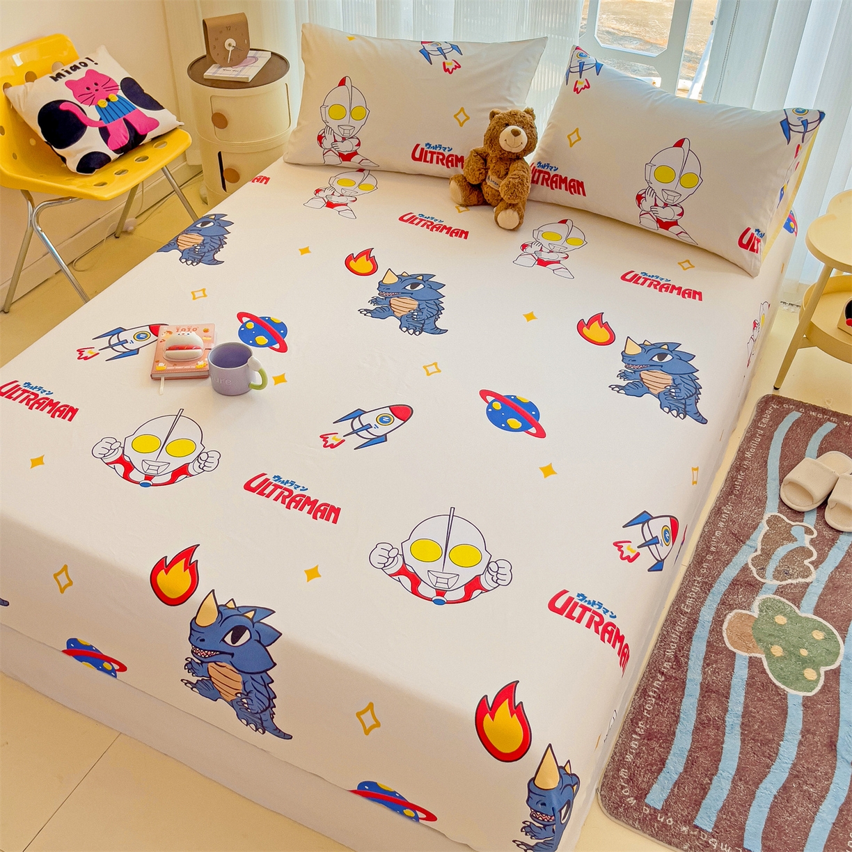 91家纺网 家纺一手货源 找家纺 名兮家居 2025新款全棉纯棉13372经典奥特曼-三丽鸥成人床床笠单件单床笠【含防伪标】 咸蛋超人