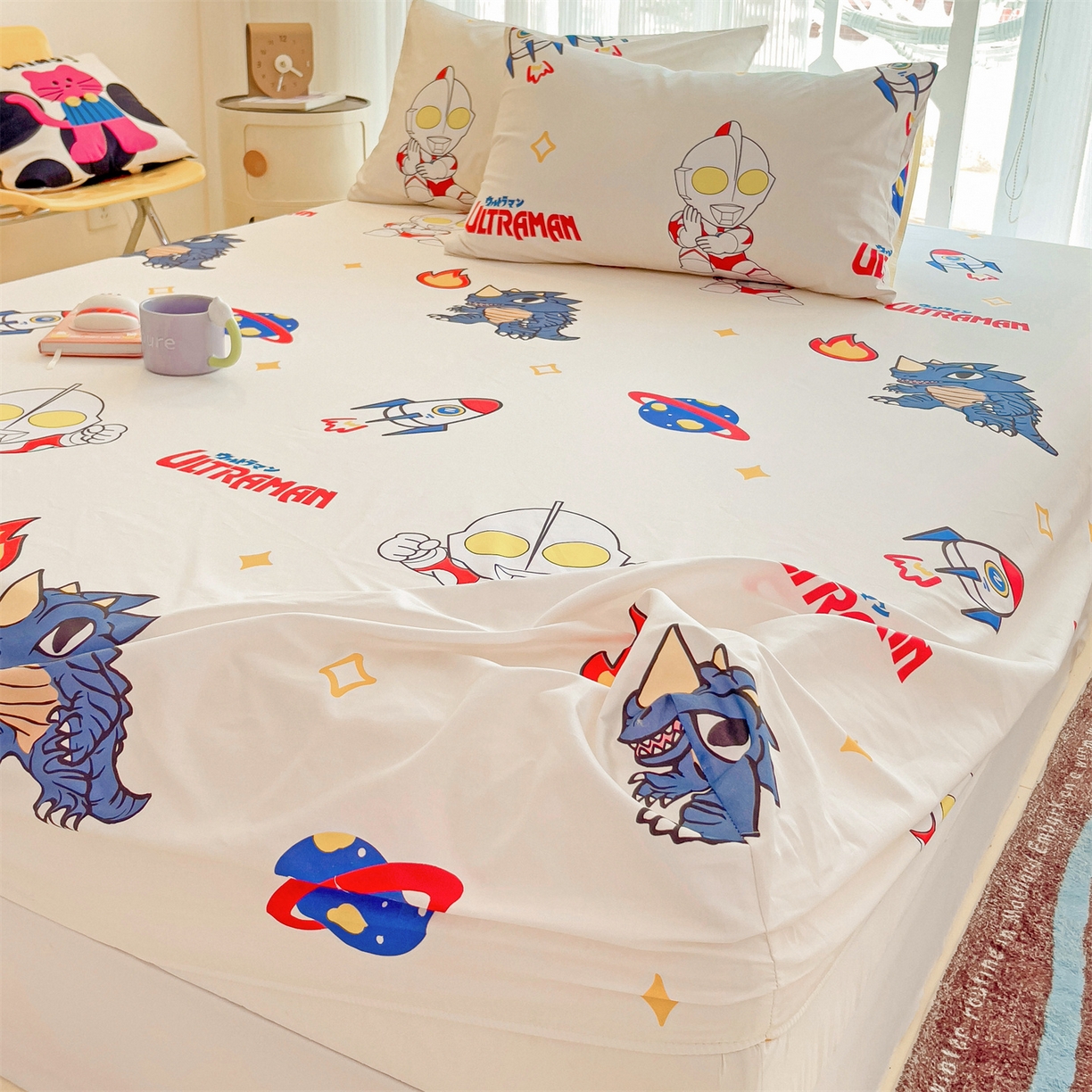 91家纺网 家纺一手货源 找家纺 名兮家居 2025新款全棉纯棉13372经典奥特曼-三丽鸥成人床床笠单件单床笠【含防伪标】 咸蛋超人