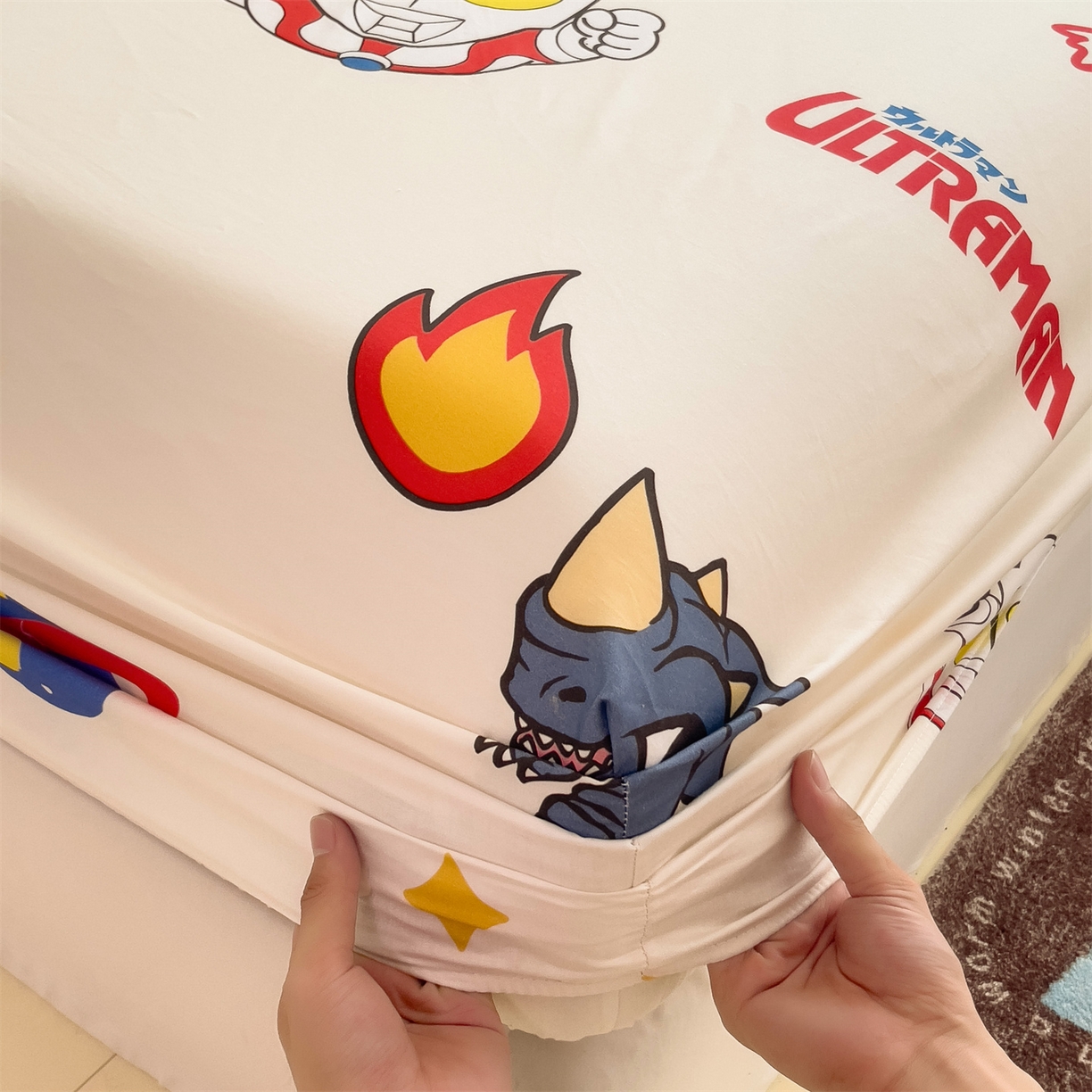 91家纺网 家纺一手货源 找家纺 名兮家居 2025新款全棉纯棉13372经典奥特曼-三丽鸥成人床床笠单件单床笠【含防伪标】 咸蛋超人