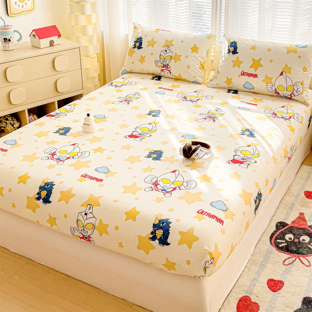 91家纺网 家纺一手货源 找家纺 名兮家居 2025新款全棉纯棉13372经典奥特曼-三丽鸥成人床床笠单件单床笠【含防伪标】 星星奥特曼