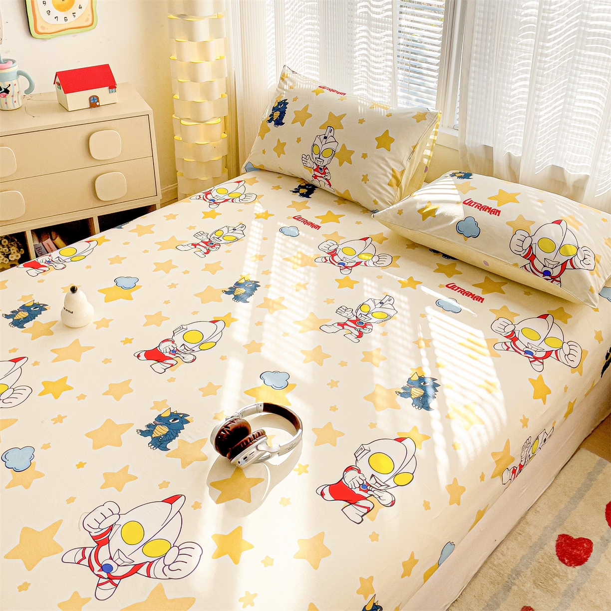 91家纺网 家纺一手货源 找家纺 名兮家居 2025新款全棉纯棉13372经典奥特曼-三丽鸥成人床床笠单件单床笠【含防伪标】 星星奥特曼