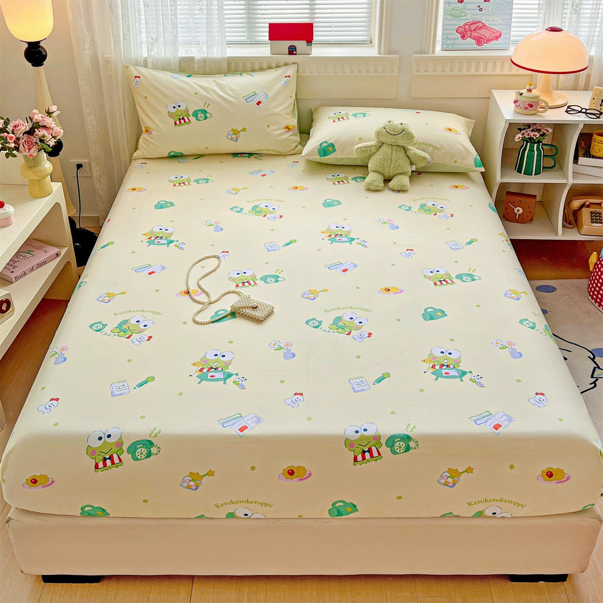 名兮家居 2025新款全棉纯棉13372经典奥特曼-三丽鸥成人床床笠单件单床笠【含防伪标】 悠闲大眼蛙