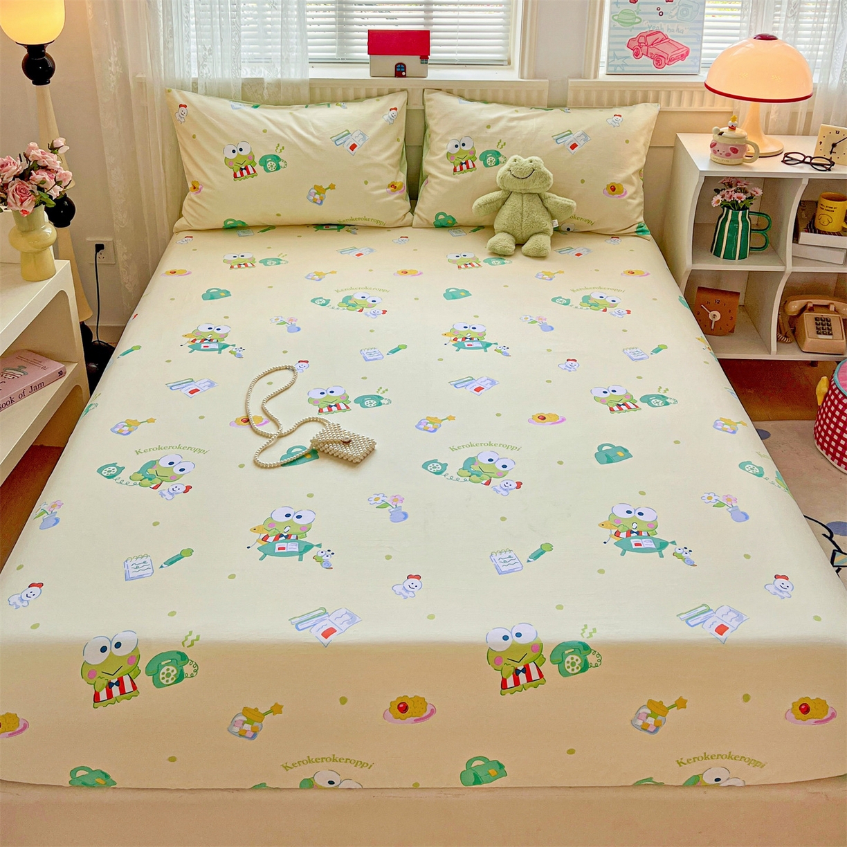 91家纺网 家纺一手货源 找家纺 名兮家居 2025新款全棉纯棉13372经典奥特曼-三丽鸥成人床床笠单件单床笠【含防伪标】 悠闲大眼蛙