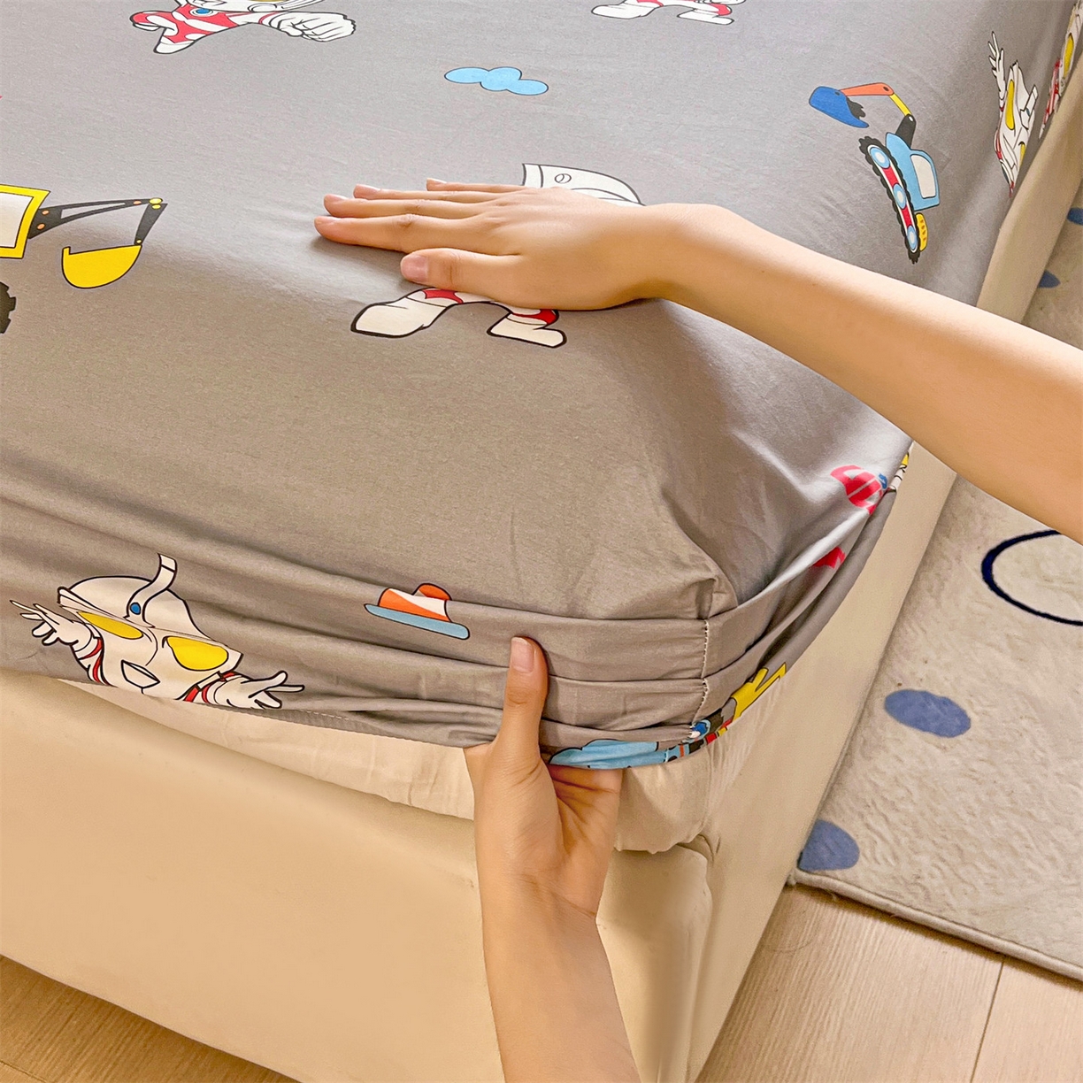 91家纺网 家纺一手货源 找家纺 名兮家居 2025新款全棉纯棉13372经典奥特曼-三丽鸥成人床床笠单件单床笠【含防伪标】 宇宙小分队