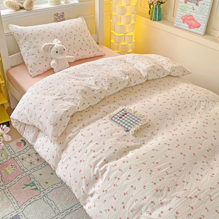 91家纺网 家纺一手货源 找家纺 （总）2025直播云感学生宿舍床四件套水洗棉简约风小碎花被套床笠三四件套—单被套