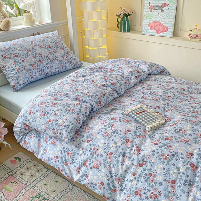 91家纺网 家纺一手货源 找家纺 2025直播云感学生宿舍床四件套水洗棉简约风小碎花被套床笠三四件套—单被套 幽兰