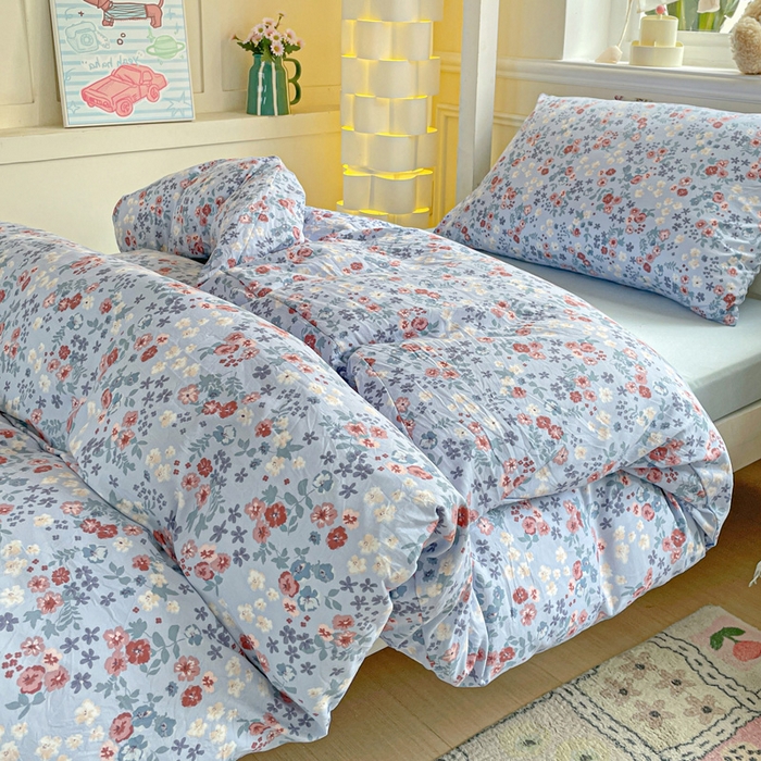 91家纺网 家纺一手货源 找家纺 2025直播云感学生宿舍床四件套水洗棉简约风小碎花被套床笠三四件套—单被套 幽兰