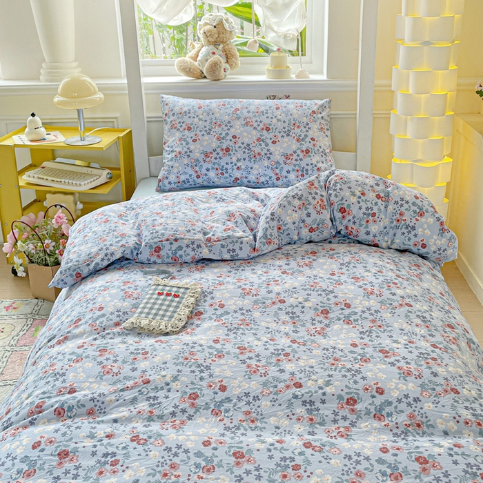 91家纺网 家纺一手货源 找家纺 2025直播云感学生宿舍床四件套水洗棉简约风小碎花被套床笠三四件套—单被套 幽兰