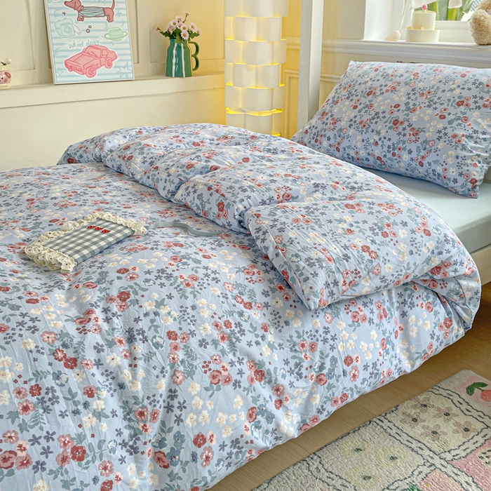 91家纺网 家纺一手货源 找家纺 2025直播云感学生宿舍床四件套水洗棉简约风小碎花被套床笠三四件套—单被套 幽兰