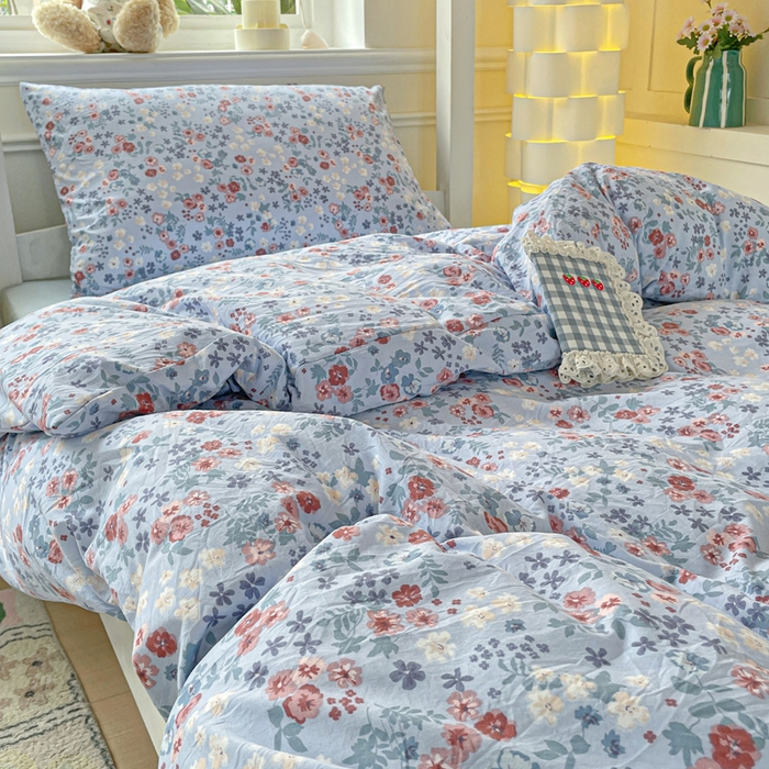 91家纺网 家纺一手货源 找家纺 2025直播云感学生宿舍床四件套水洗棉简约风小碎花被套床笠三四件套—单被套 幽兰