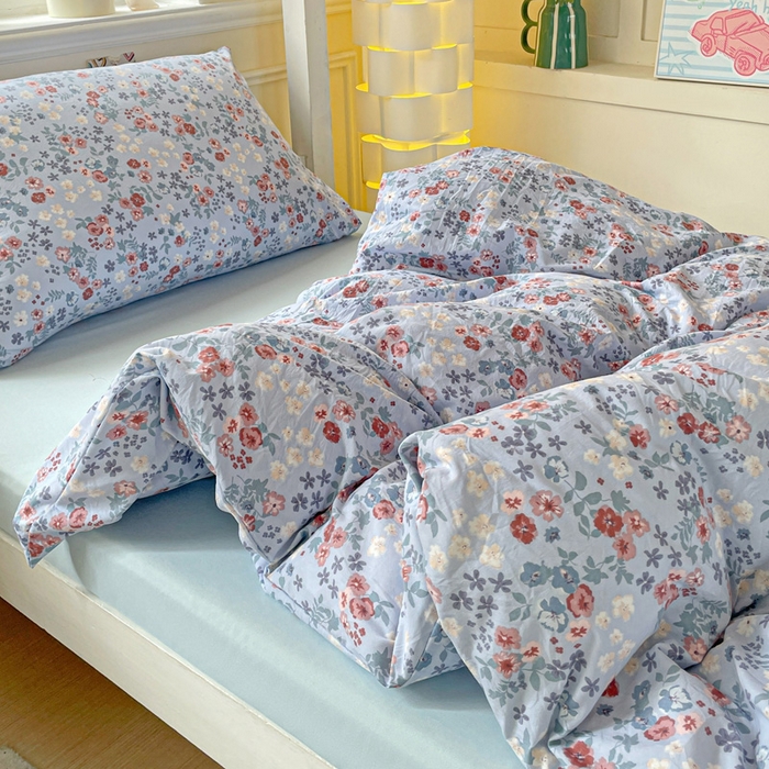 91家纺网 家纺一手货源 找家纺 2025直播云感学生宿舍床四件套水洗棉简约风小碎花被套床笠三四件套—单被套 幽兰