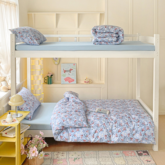 91家纺网 家纺一手货源 找家纺 2025直播云感学生宿舍床四件套水洗棉简约风小碎花被套床笠三四件套—单被套 幽兰