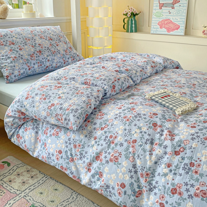 91家纺网 家纺一手货源 找家纺 2025直播云感学生宿舍床四件套水洗棉简约风小碎花被套床笠三四件套—单被套 幽兰