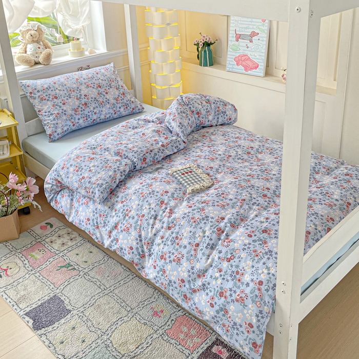 91家纺网 家纺一手货源 找家纺 2025直播云感学生宿舍床四件套水洗棉简约风小碎花被套床笠三四件套—单被套 幽兰