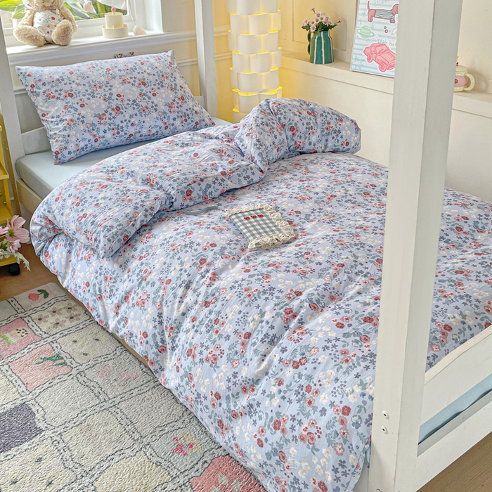 91家纺网 家纺一手货源 找家纺 2025直播云感学生宿舍床四件套水洗棉简约风小碎花被套床笠三四件套—单被套 幽兰