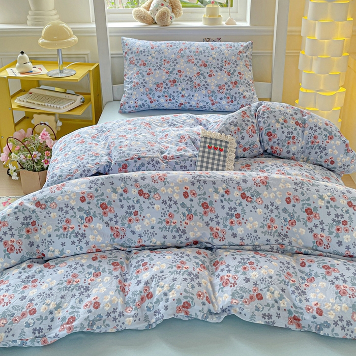 91家纺网 家纺一手货源 找家纺 2025直播云感学生宿舍床四件套水洗棉简约风小碎花被套床笠三四件套—单被套 幽兰