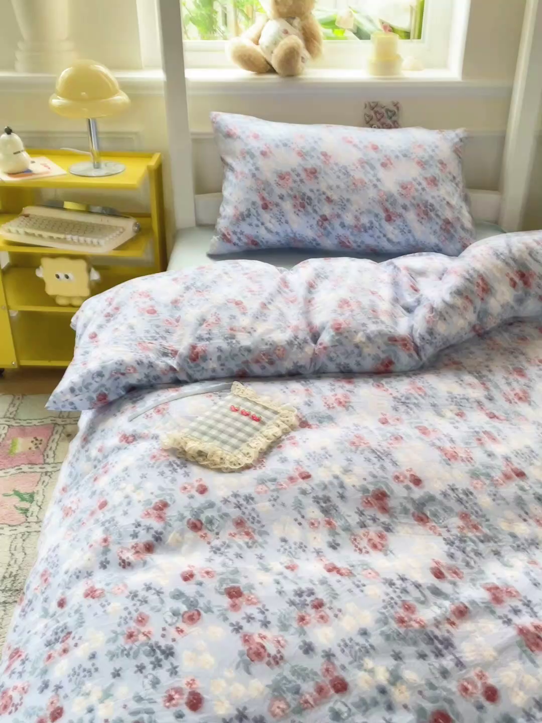 91家纺网 家纺一手货源 找家纺 2025直播云感学生宿舍床四件套水洗棉简约风小碎花被套床笠三四件套—单被套 幽兰