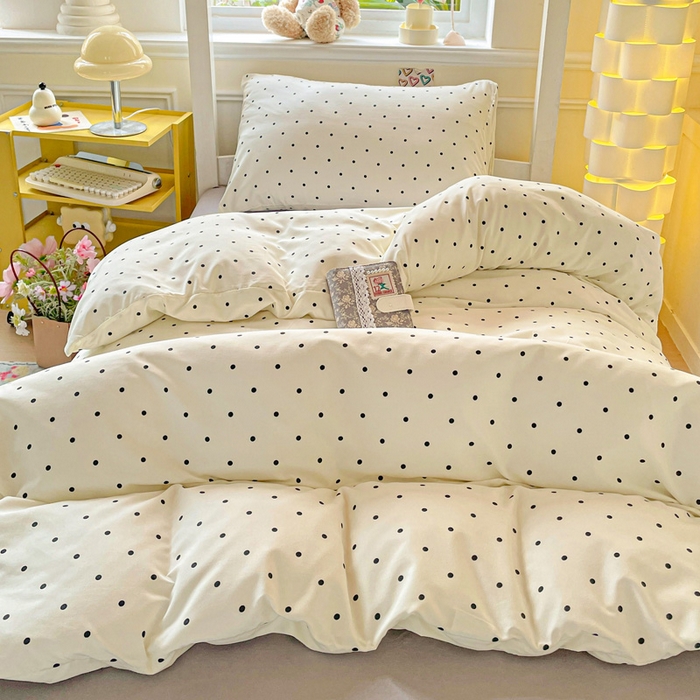 91家纺网 家纺一手货源 找家纺 2025直播云感学生宿舍床四件套水洗棉简约风小碎花被套床笠三四件套—单被套 白波点