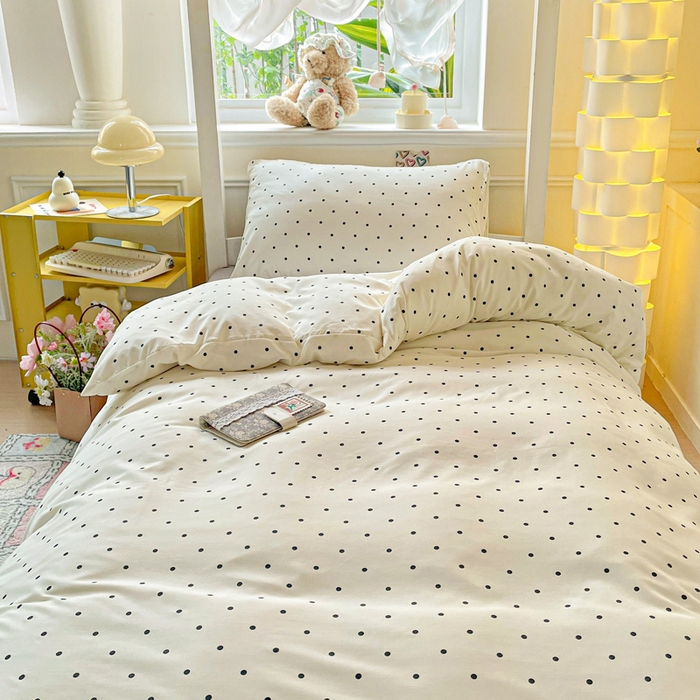 91家纺网 家纺一手货源 找家纺 2025直播云感学生宿舍床四件套水洗棉简约风小碎花被套床笠三四件套—单被套 白波点