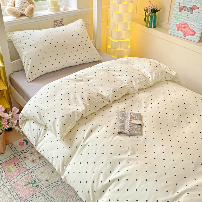 2025直播云感学生宿舍床四件套水洗棉简约风小碎花被套床笠三四件套—单被套 白波点