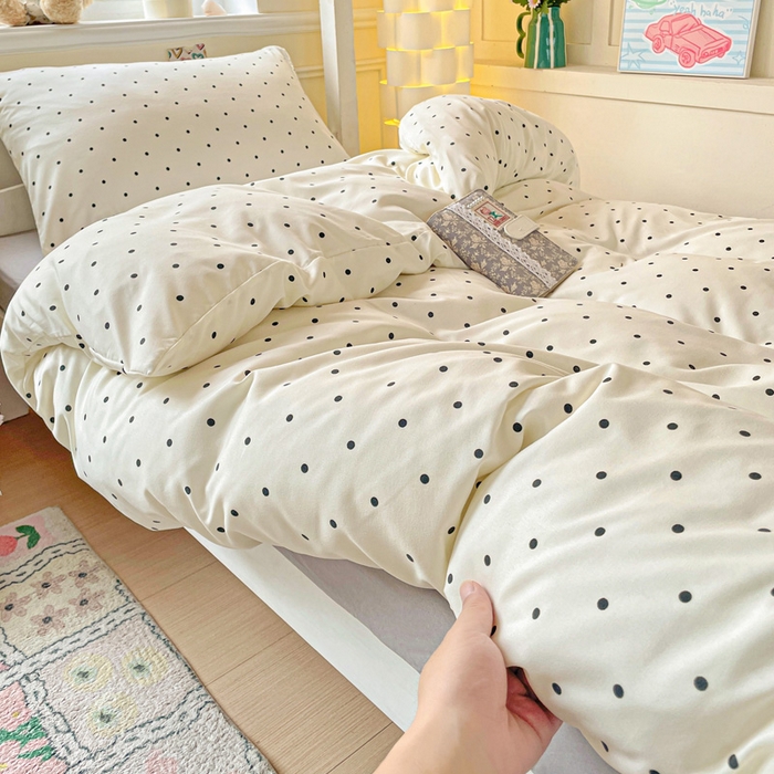 91家纺网 家纺一手货源 找家纺 2025直播云感学生宿舍床四件套水洗棉简约风小碎花被套床笠三四件套—单被套 白波点