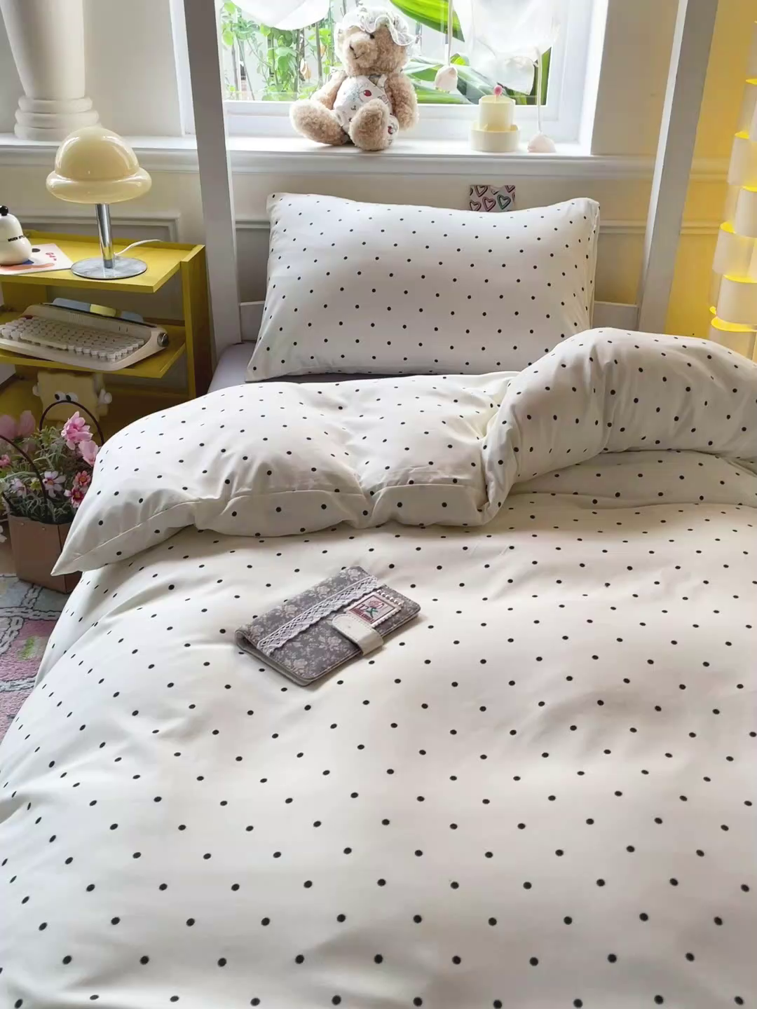 91家纺网 家纺一手货源 找家纺 2025直播云感学生宿舍床四件套水洗棉简约风小碎花被套床笠三四件套—单被套 白波点