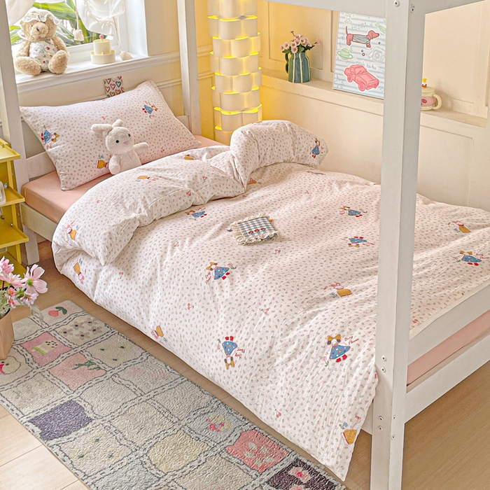 91家纺网 家纺一手货源 找家纺 2025直播云感学生宿舍床四件套水洗棉简约风小碎花被套床笠三四件套—单被套 花仙子