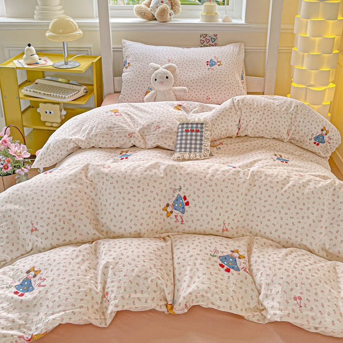 91家纺网 家纺一手货源 找家纺 2025直播云感学生宿舍床四件套水洗棉简约风小碎花被套床笠三四件套—单被套 花仙子