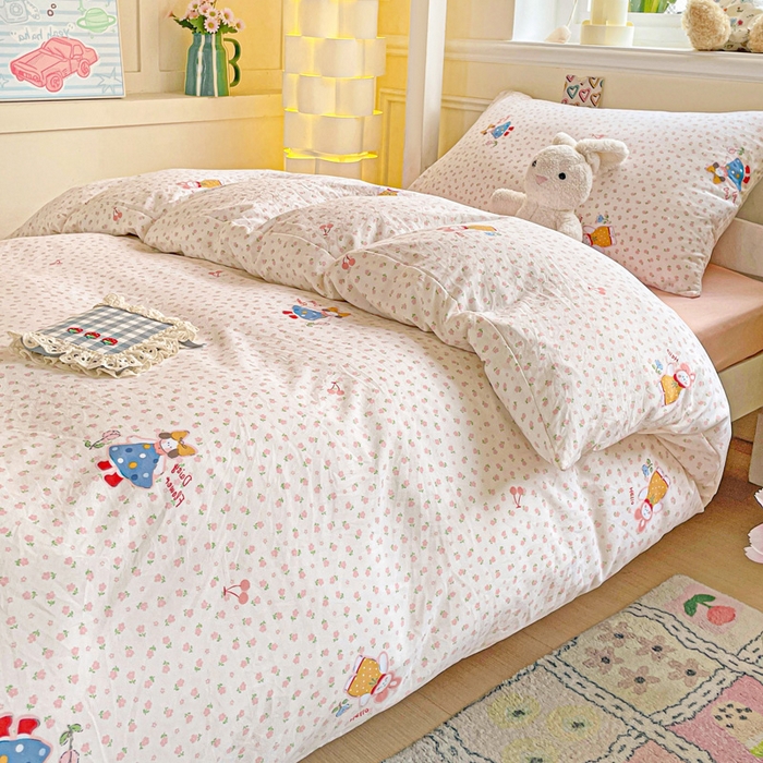 91家纺网 家纺一手货源 找家纺 2025直播云感学生宿舍床四件套水洗棉简约风小碎花被套床笠三四件套—单被套 花仙子