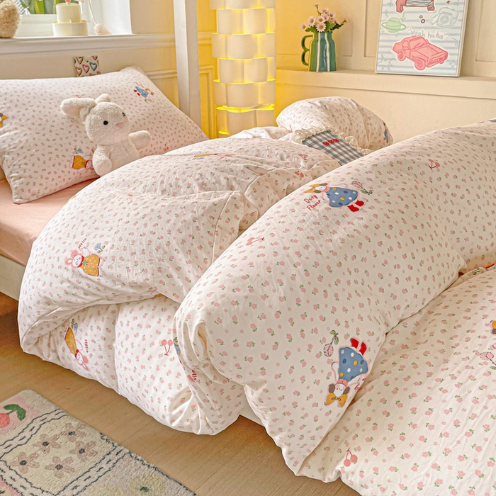 91家纺网 家纺一手货源 找家纺 2025直播云感学生宿舍床四件套水洗棉简约风小碎花被套床笠三四件套—单被套 花仙子