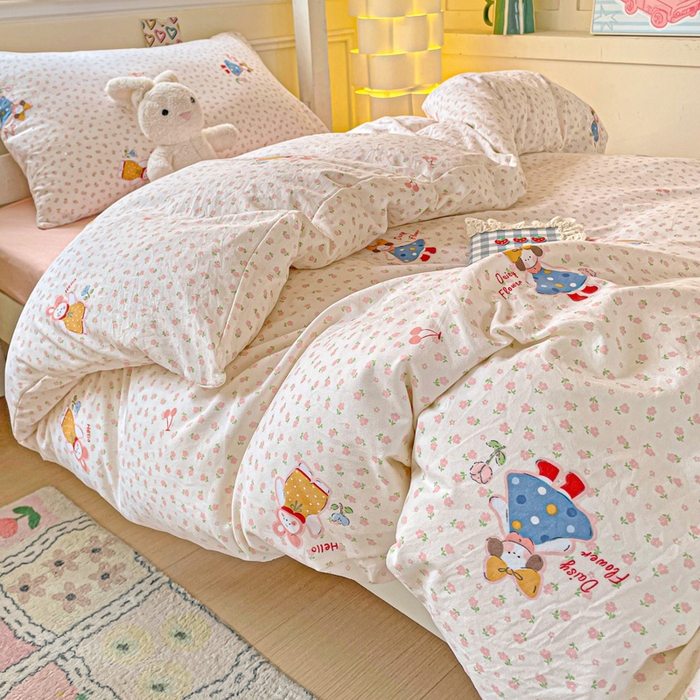 91家纺网 家纺一手货源 找家纺 2025直播云感学生宿舍床四件套水洗棉简约风小碎花被套床笠三四件套—单被套 花仙子