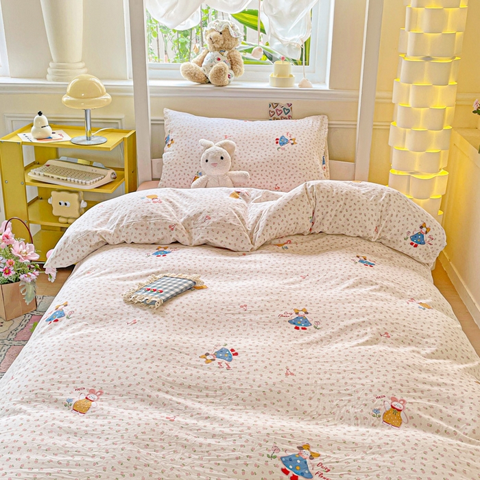 91家纺网 家纺一手货源 找家纺 2025直播云感学生宿舍床四件套水洗棉简约风小碎花被套床笠三四件套—单被套 花仙子