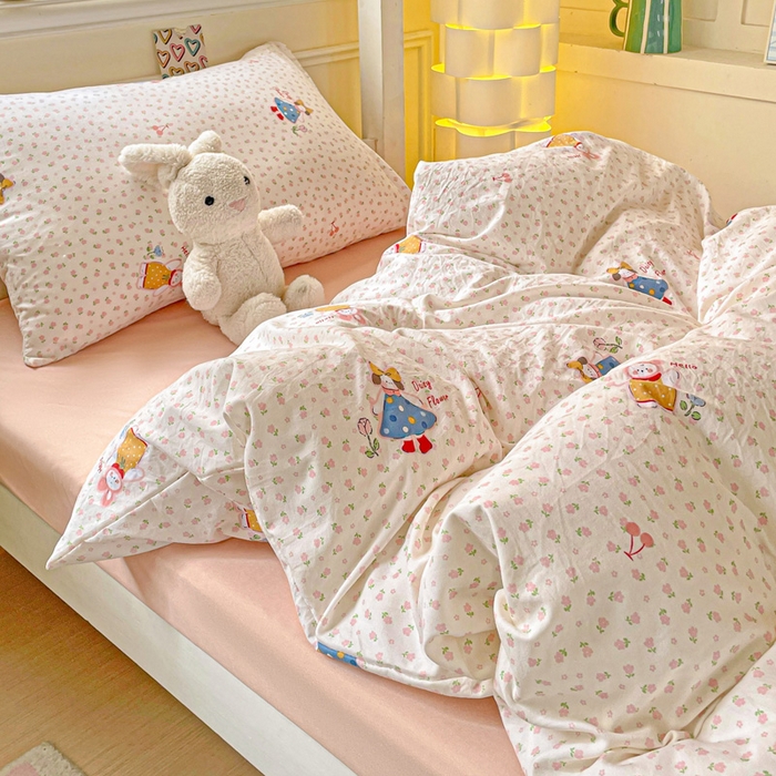 91家纺网 家纺一手货源 找家纺 2025直播云感学生宿舍床四件套水洗棉简约风小碎花被套床笠三四件套—单被套 花仙子