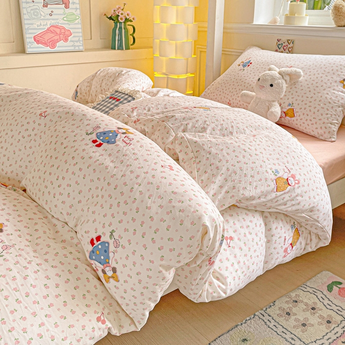 91家纺网 家纺一手货源 找家纺 2025直播云感学生宿舍床四件套水洗棉简约风小碎花被套床笠三四件套—单被套 花仙子