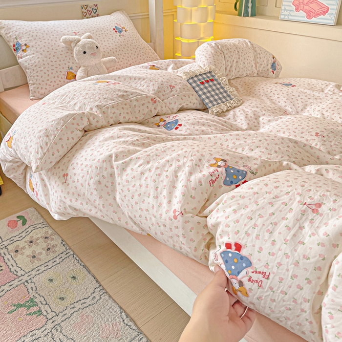 91家纺网 家纺一手货源 找家纺 2025直播云感学生宿舍床四件套水洗棉简约风小碎花被套床笠三四件套—单被套 花仙子