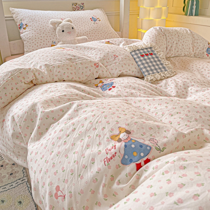 91家纺网 家纺一手货源 找家纺 2025直播云感学生宿舍床四件套水洗棉简约风小碎花被套床笠三四件套—单被套 花仙子