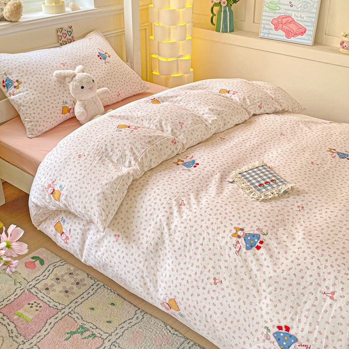 91家纺网 家纺一手货源 找家纺 2025直播云感学生宿舍床四件套水洗棉简约风小碎花被套床笠三四件套—单被套 花仙子