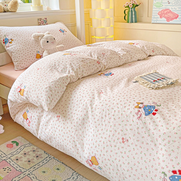 91家纺网 家纺一手货源 找家纺 2025直播云感学生宿舍床四件套水洗棉简约风小碎花被套床笠三四件套—单被套 花仙子