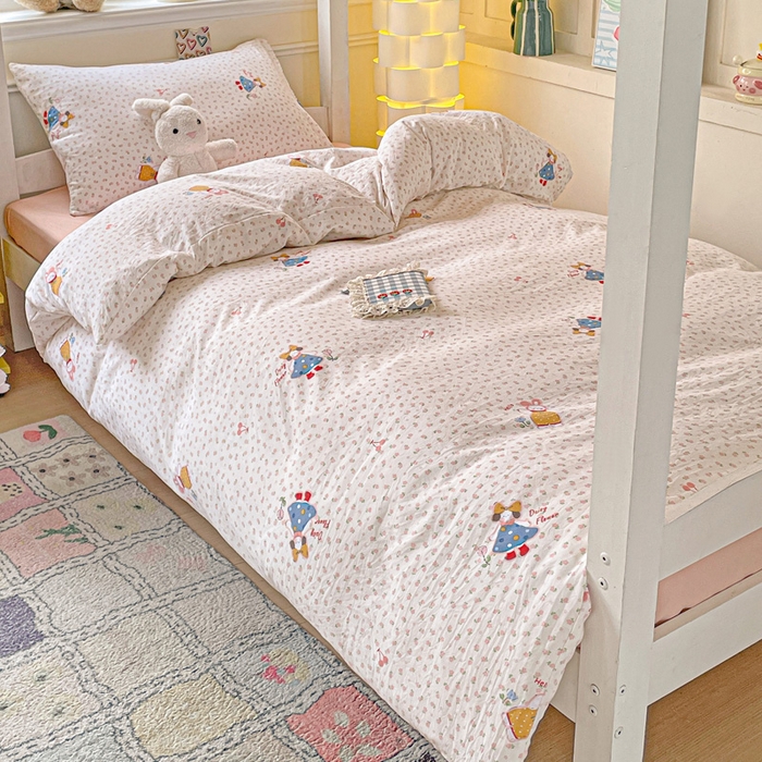 91家纺网 家纺一手货源 找家纺 2025直播云感学生宿舍床四件套水洗棉简约风小碎花被套床笠三四件套—单被套 花仙子